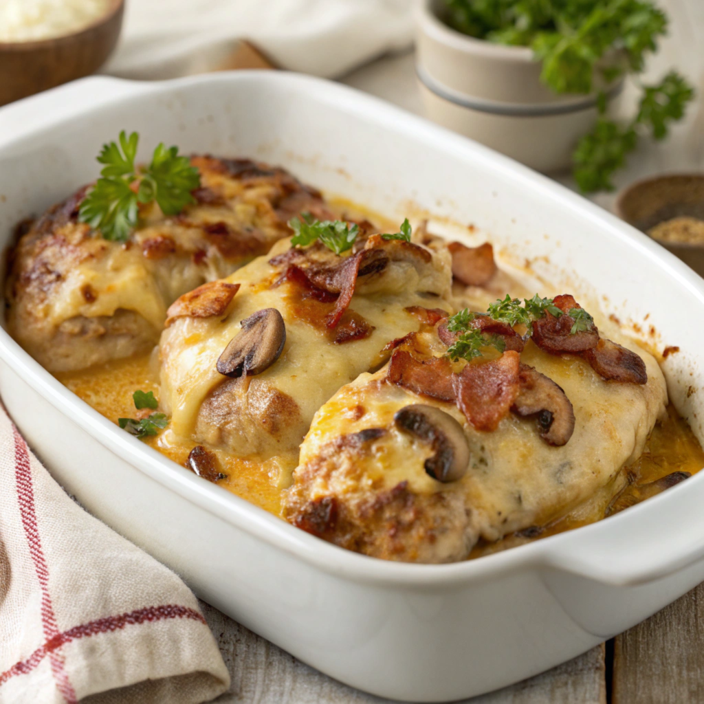 Alice Springs Chicken Recipe with cheese, bacon, and honey mustard sauce