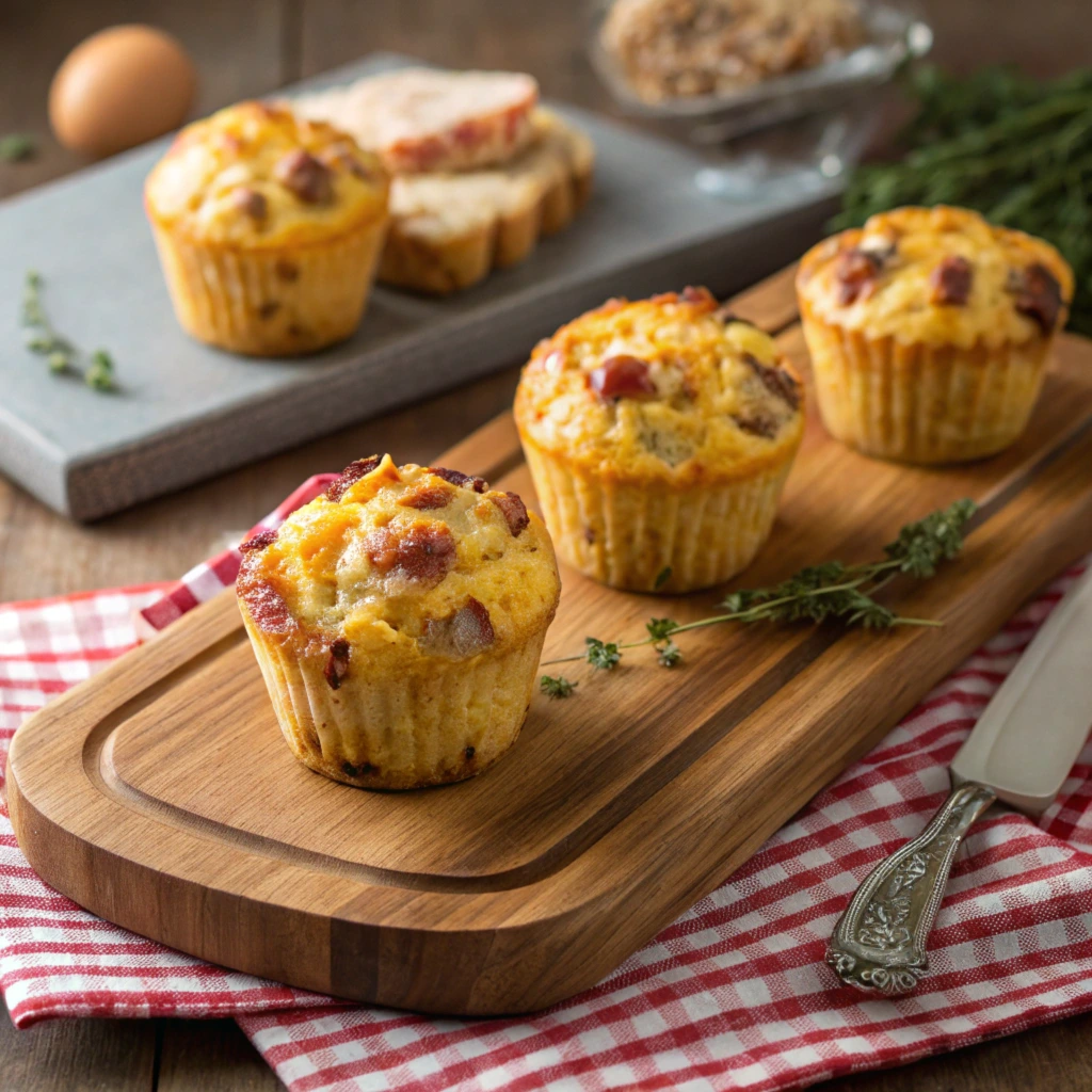 Freshly baked sausage breakfast muffins with melted cheese on top