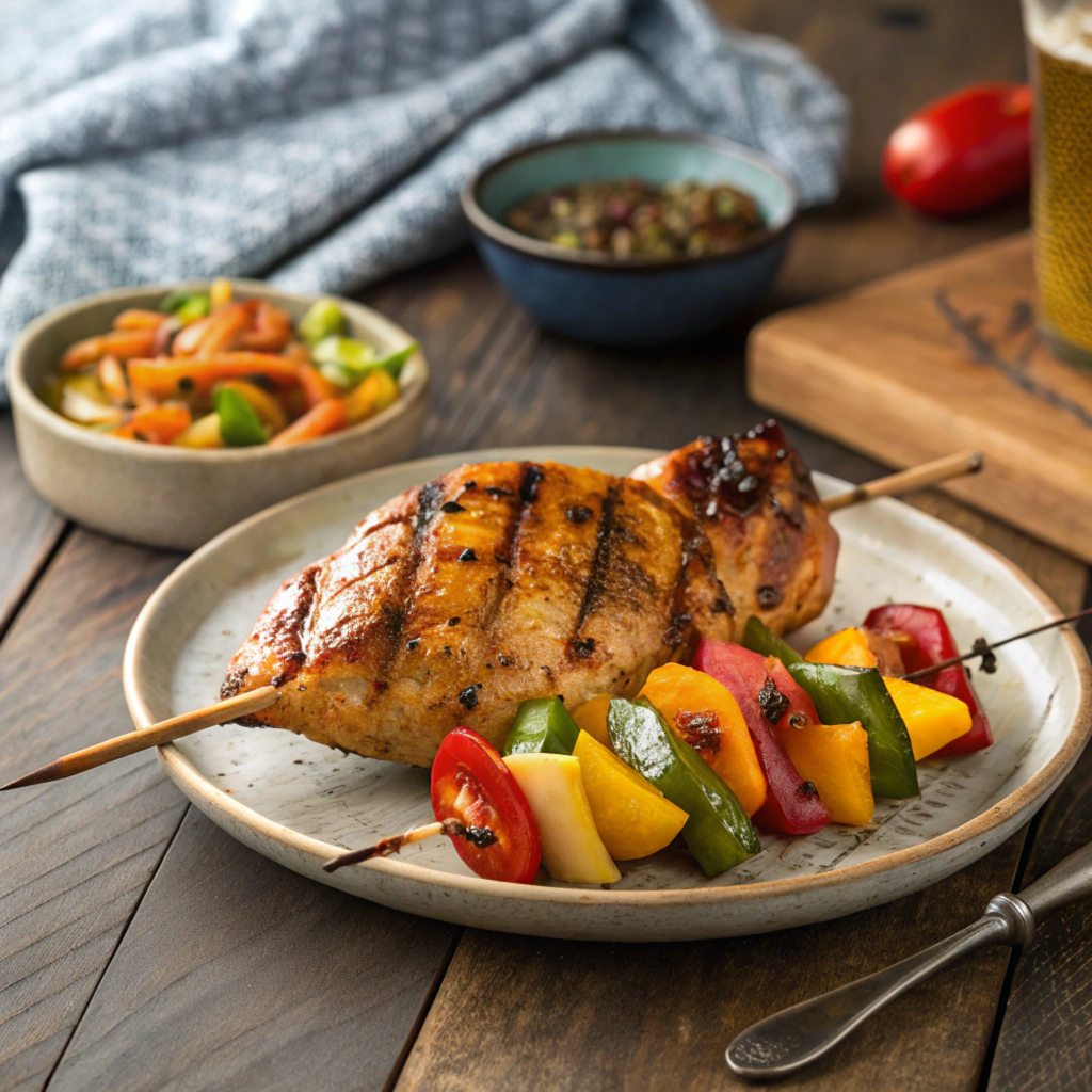 Grilled Chicken on the Barbie with vegetables on a plate