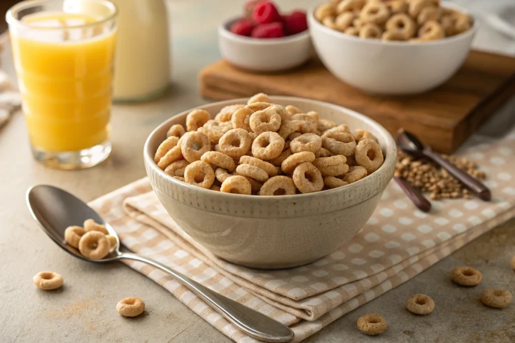 A bowl filled with classic round shaped oat cereal